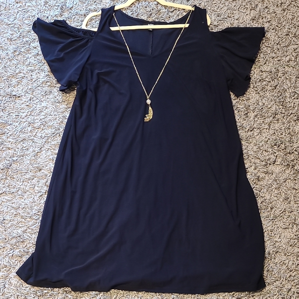 MSK Women's Relaxed Navy Dress With Shoulder Cutout And Necklace